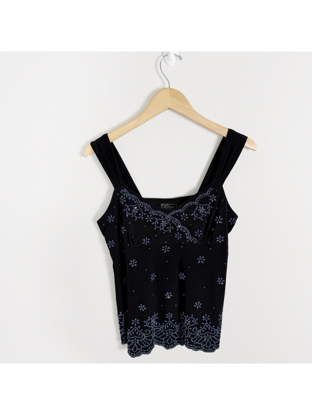 Y2K Vintage Dress Barn Boho Floral Sleeveless Beaded Tank Top Dark Fairy Goth PL